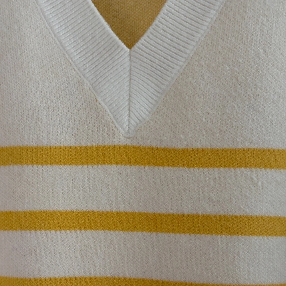 Philosophy Cream Sweater with Yellow Stripes V-Neck Sz 1X - Picture 8 of 9